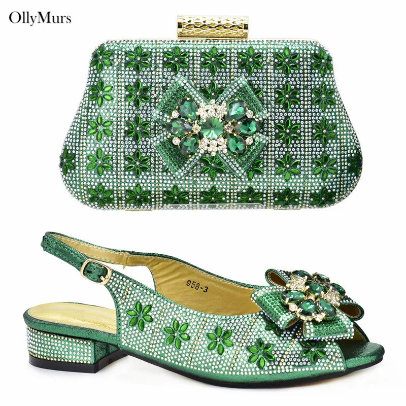 Hot Selling Maxy Design Crystal Woman Shoes and Matching Bag Set Fashion Rhinestone High Heel Shoes And Bag Set For Party