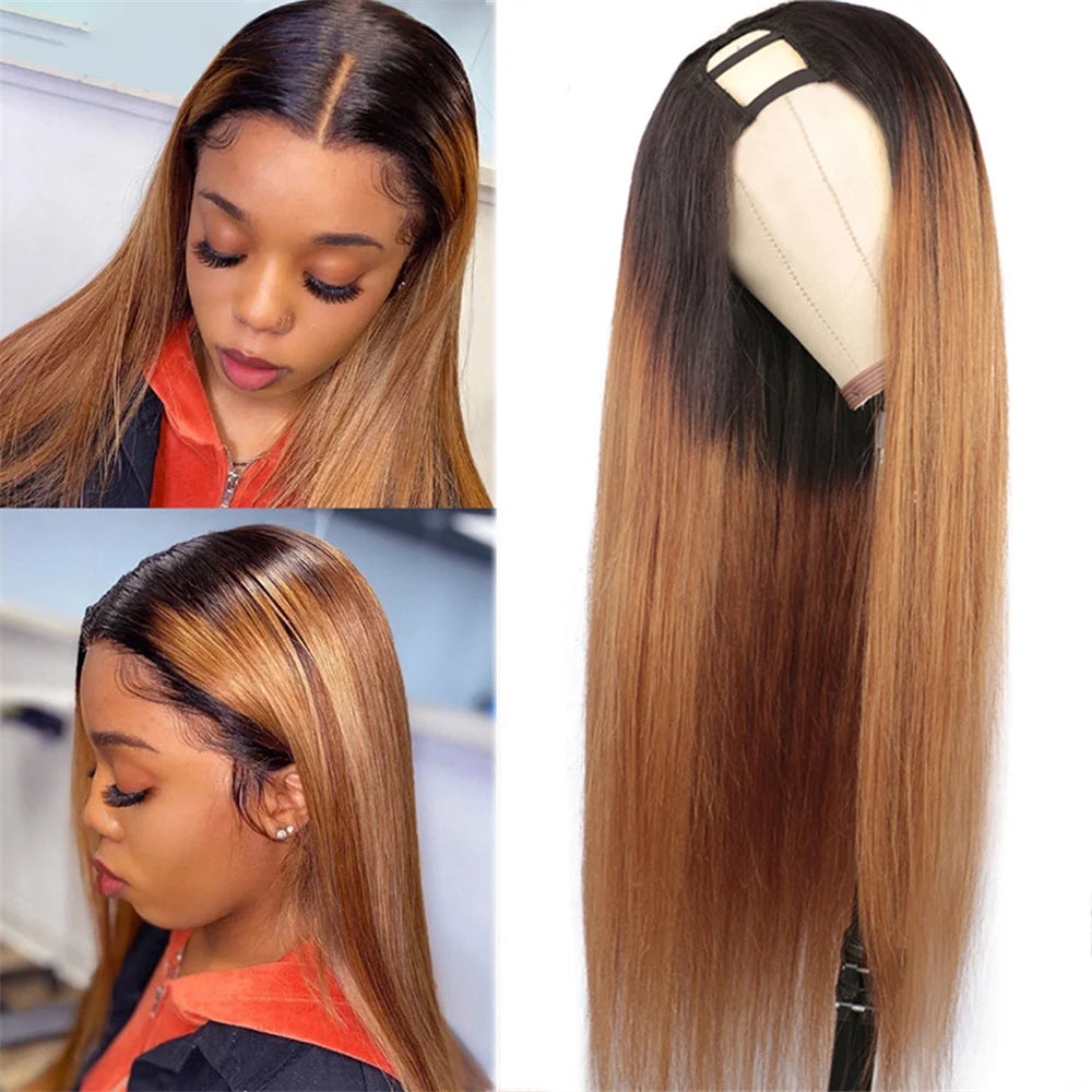 Maxy 1B30 Ombre U Part Wig Human Hair Brown Colored Clip In Hair Extensions Cheveux Humains Natural Black Upart Human Hair Wigs
