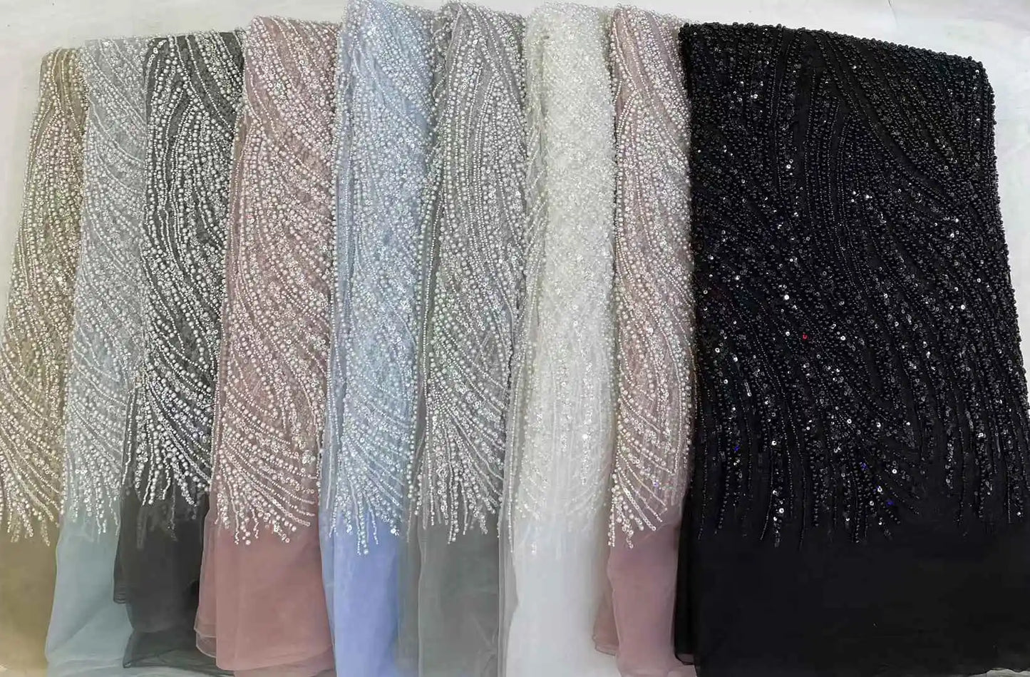 Maxy Beads Lace Fabric High Quality Mesh Sequins Lace Embroidered French Groom Fabric For Sewing Evening Dresses Women