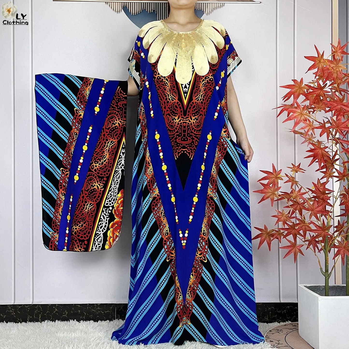 Maxy Summer Short Sleeve Casual Loose Dress New Muslim Women's 100% Cotton African Dashiki Print Maxy Elegant Ladies Dresses