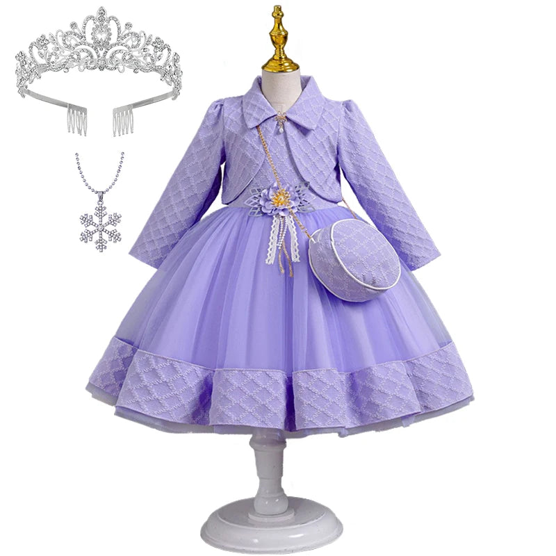 Babs 3Piece Fashion Girls Wedding Bridesmaid Full Sleeve Coat + Dress + Bag Clothing Set Formal Occasion Children's Communion Dresses