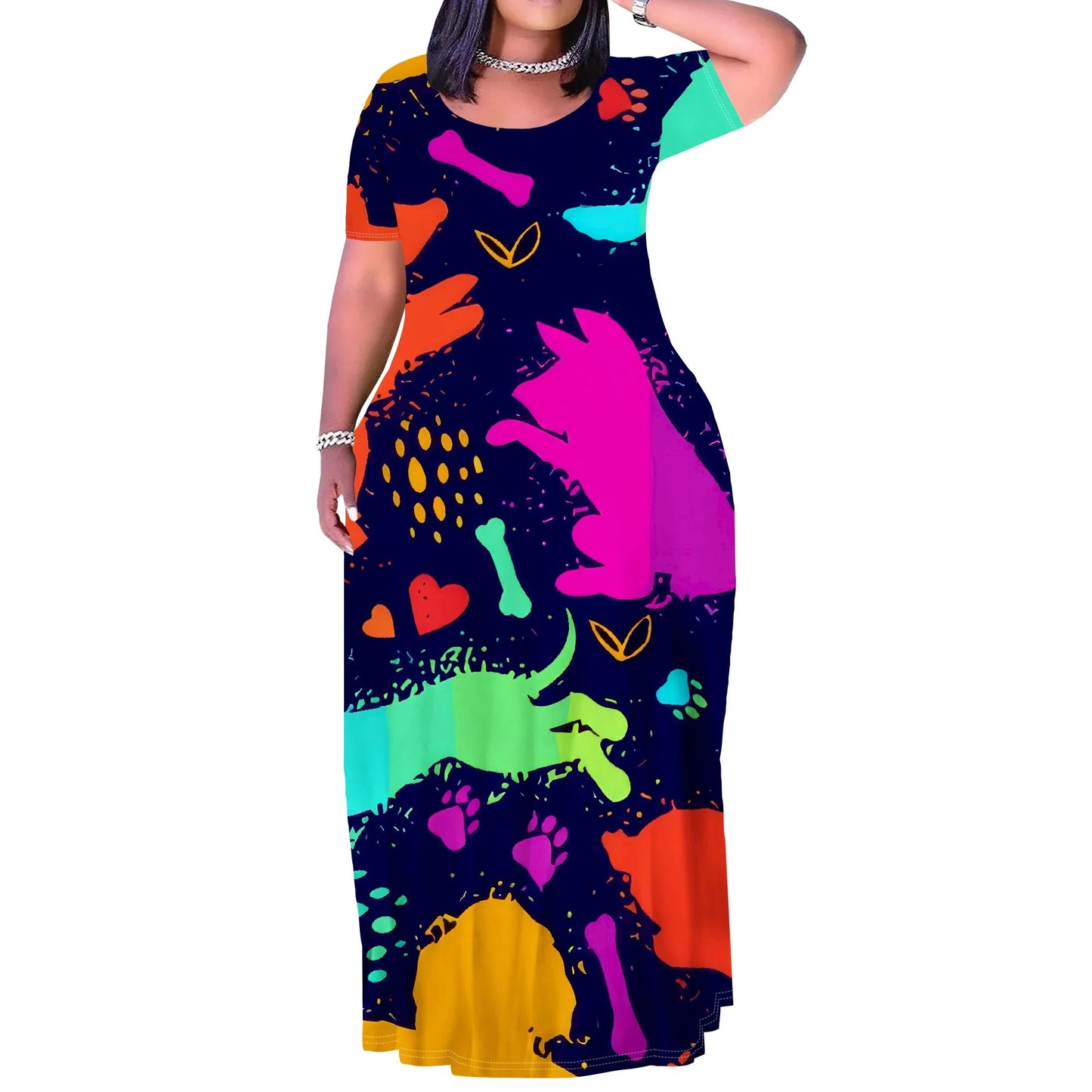 Maxy Plus Size Long Dress Sexy Outfits for Women Printed Loose Cute Dress