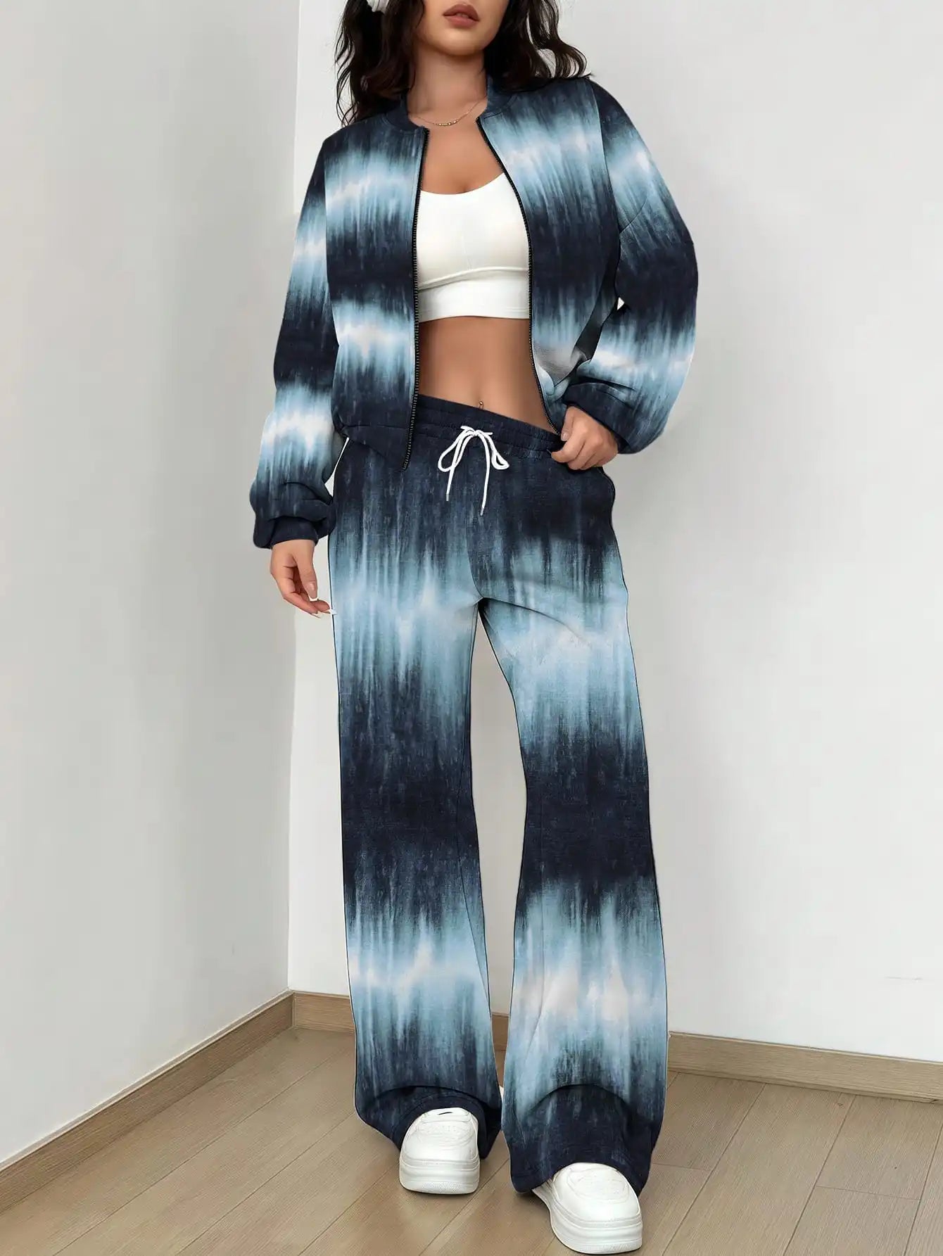Maxy French Retro Floral Long Sleeved Zipper Jacket and Pants Set, Gentle and Stylish Two-piece Set