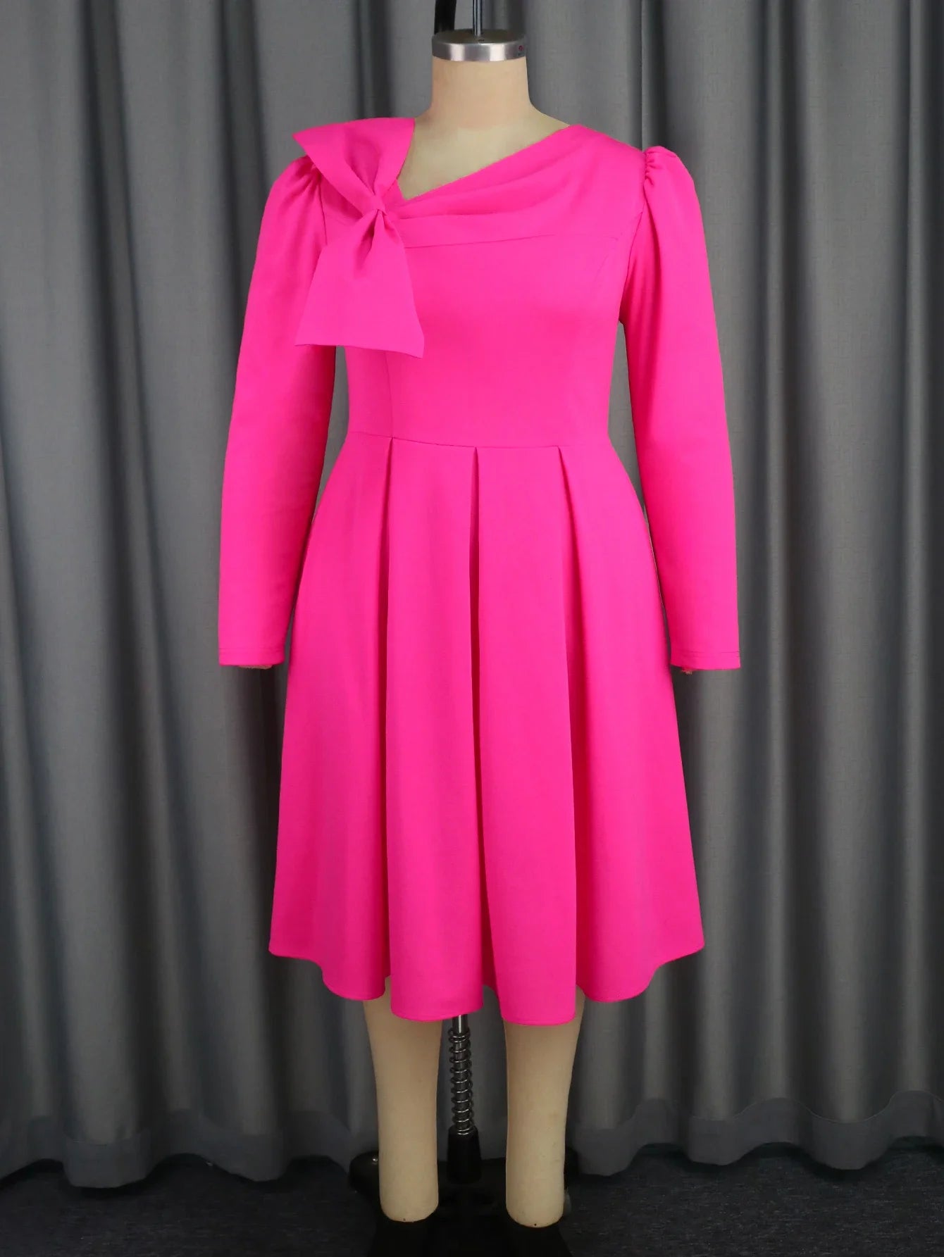 Rose A Line Dresses for Women Asymmetrical Neck Bowtie Long Sleeves High Waist Party Club Causal Elegant Simple Daily Ball Gowns