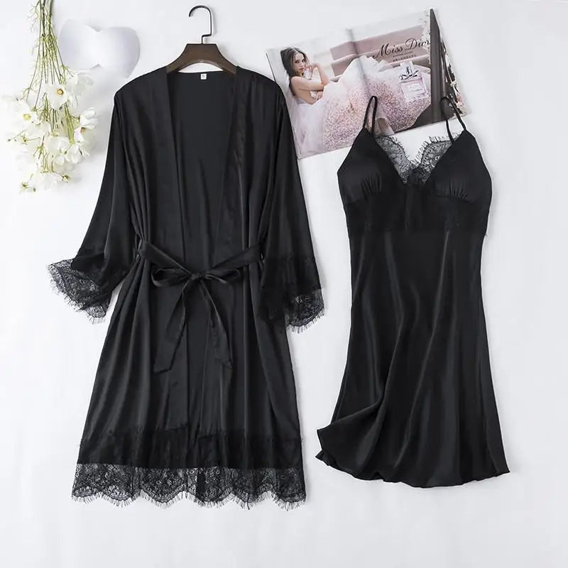 Maxy Robe Sets Women Sleepwear Satin Bridal Wedding Gift Nightwear Casual Kimono Bathrobe Gown Intimate Lingerie Nightgown