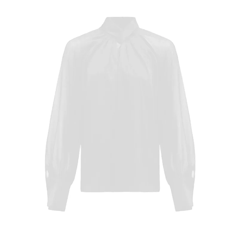 Maxy Solid Minimalist Blouses For Women Stand Collar Long Sleeve Casual Pullovers Shirts Female Fashion Style Clothes