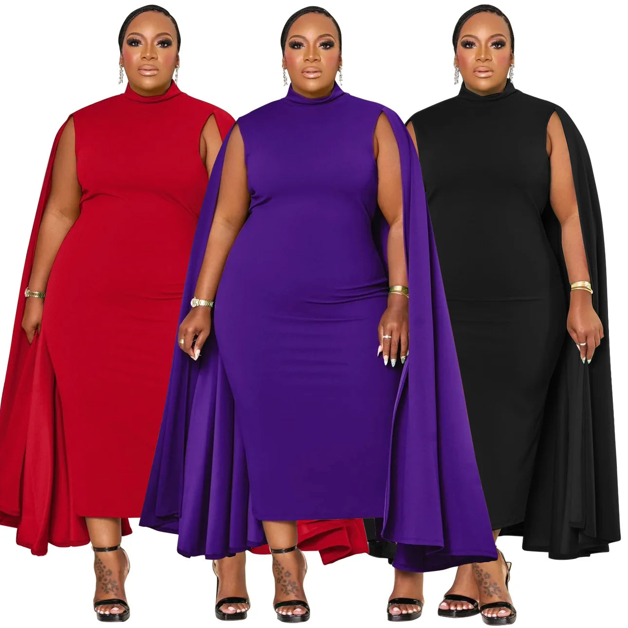 Maxy Plus Size Elegant Solid Women Dress Spring Long Cloak Sleeves Bodycon Party Dresses Oversized African Style Office Lady Vestidos