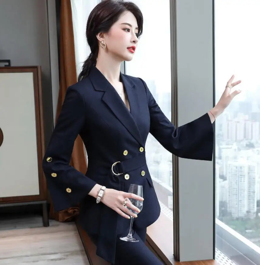 Maxy New Women's Outfits Professional Business Casual Trousers Suit Office Ladies Work Wear Long Sleeve Blazer Pants Two Piece Sets