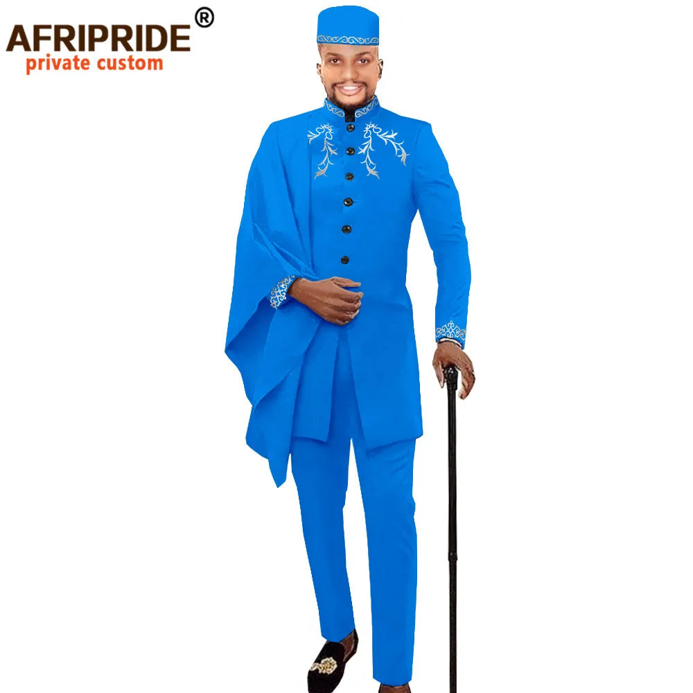 Maxy Men Clothing for Party Wedding Dashiki Printed Coats Ankara Pants and Hat 3 Piece Set Tribal Suit Wax AFRIPRIDE A2016017
