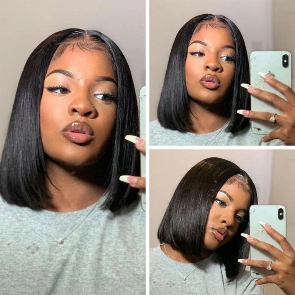 Maxy Glueless 13x4 Straight Lace Frontal Bob Wig Pre Plucked 4x4 Human Hair Wigs Brazilian Remy Bone Straight Short Bob Wig For Women