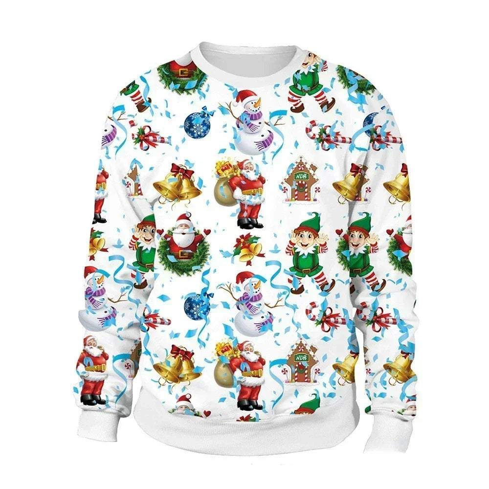 Christmas Pullovers Sweaters for Men Christmas Reindeer 3D Printed O-Neck Sweater Top Couple Clothing Holiday Party Sweatshirts