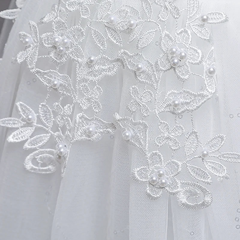 Maxy Princess Girls White Flower Princess Dress Teens Sequins Appliques Sleeveless Long First Communion Bridesmaid Wedding Formal Evening Gown