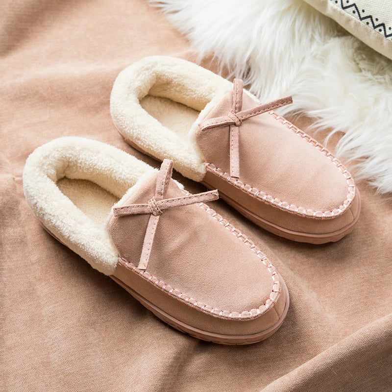 Women Loafers Shoes Warm Moccasins Flat Shoes 2024 Fashion Winter Warm Faux Fur Flock Loafers Ladies Slip On Shallow Boat Shoes