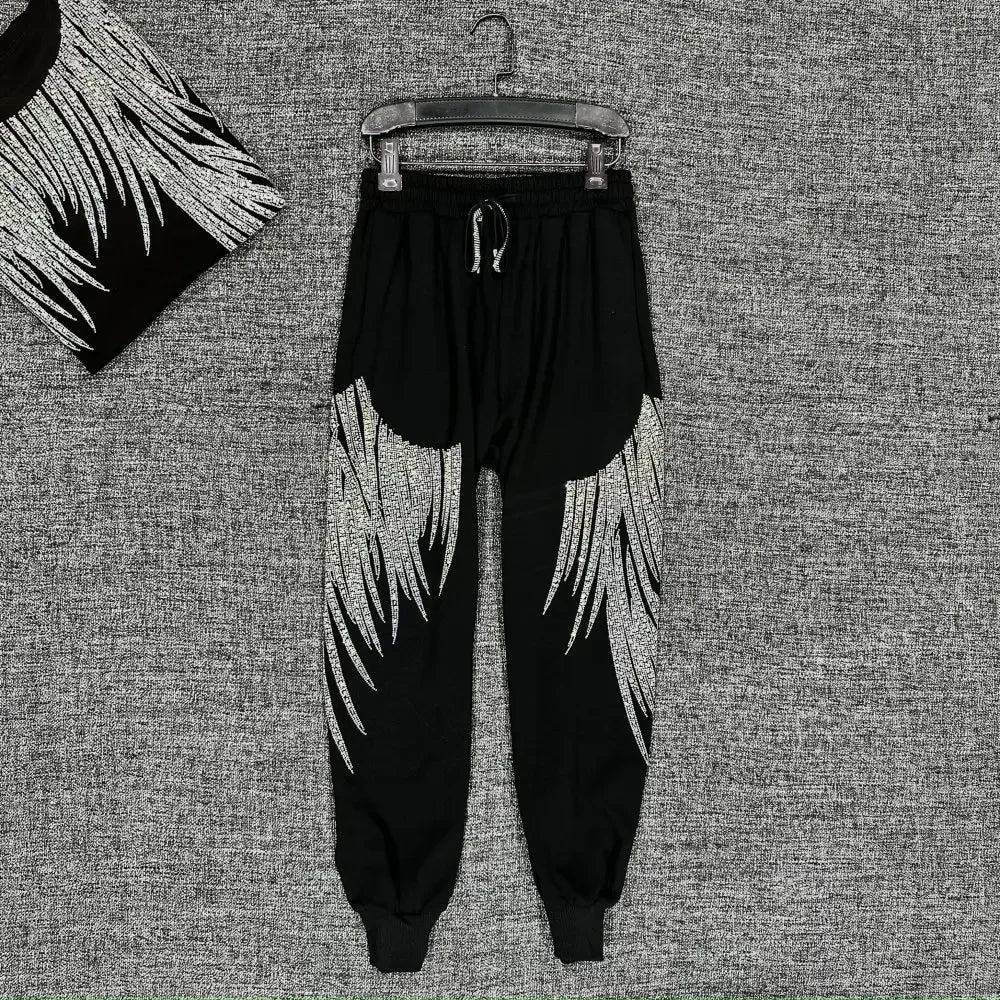 Maxy Fashion Two Piece Set with Diamond Graphic Black 2 Piece Sets Women's Outfits Summer Luxury Clothes Women Streetwear