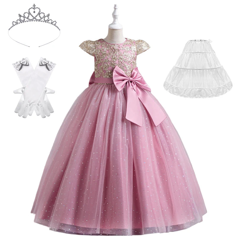 Maxy 5-14 Years Luxury Children's Elegant Party Long Bridesmaid Dresses for Girls Teenage Ceremonial Occasions Clothing Kids Dresses