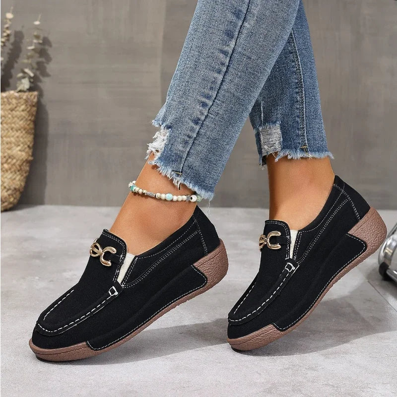 Women's Casual Shoes 2025 Spring and Autumn New Metal Decorative Round Toe Shallow Shoes Fashion Slip-on Thick Sole Loafers 43