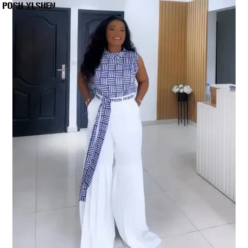 Maxy Pleated Pants Two Piece Set Clothes for Women African Dresses Vacation Outfits Summer Dashiki Ankara Turkey Suit Plus Size