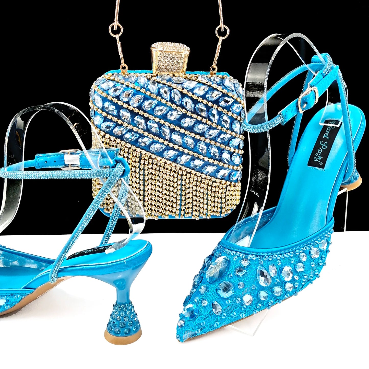 Maxy fashion Shoes and Bag Sets for Evening Party with Stones Handbags Match Bags!