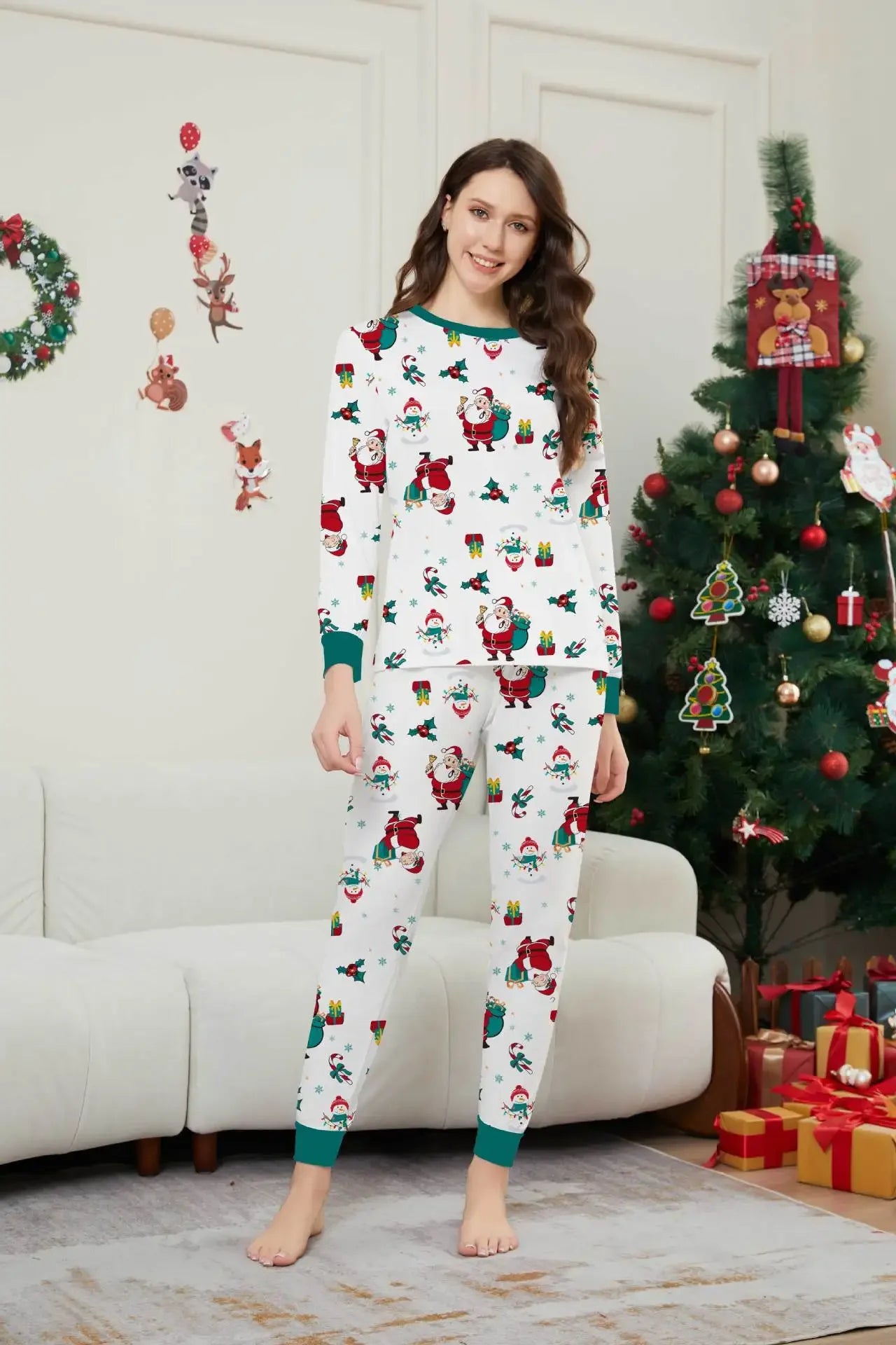 Maxy Christmas Family Look Cartoon All Over Print Pajamas Set Parent-child Matching Clothes 2 Pcs Suit Sleepwear Baby Dog Romper