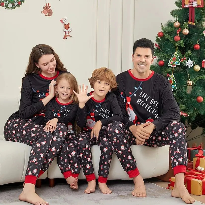 Maxy Christmas Family Matching Pajamas Santa Print Pjs Adult Child Matching Outfit Set Baby Jumpsuit+Dog Clothes