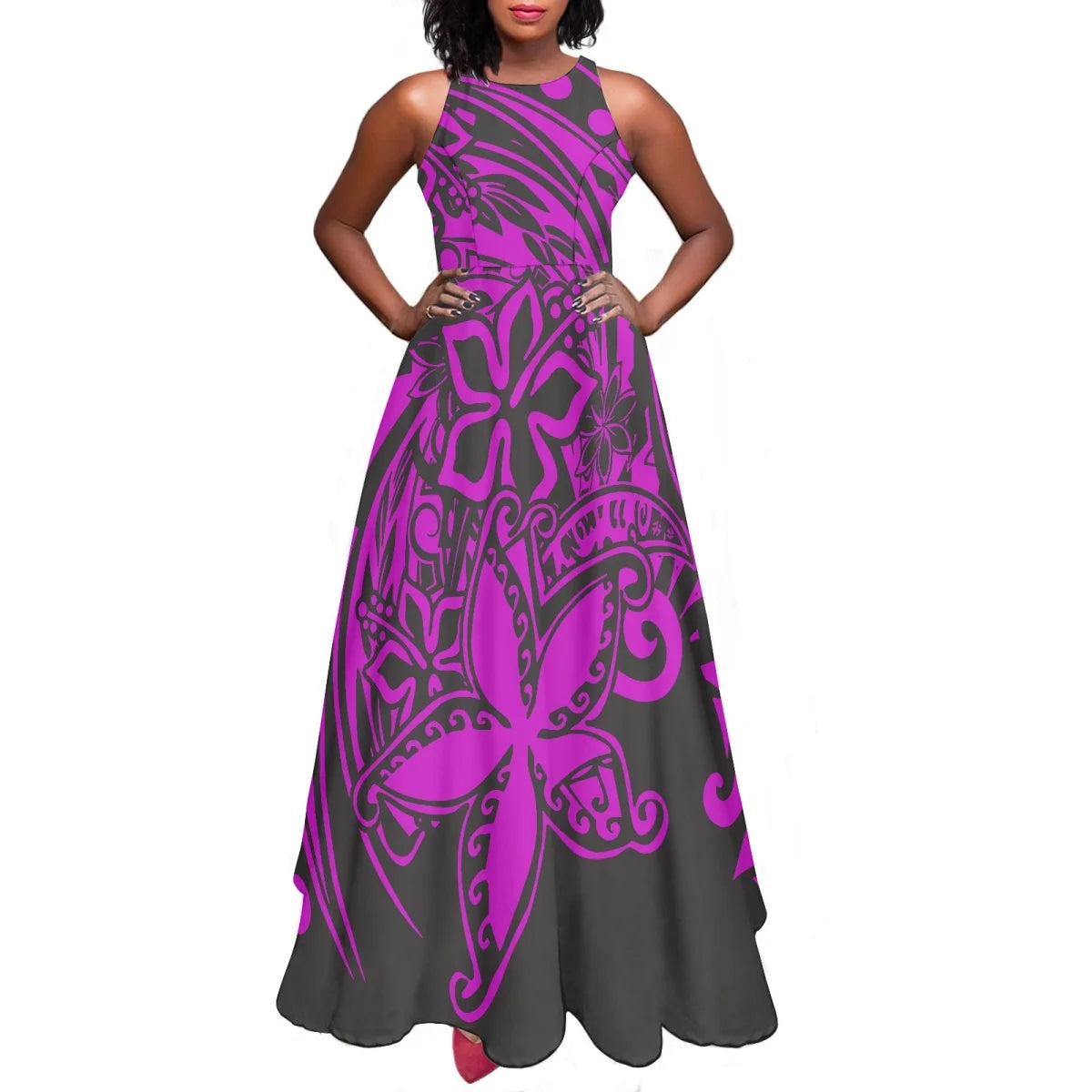 Maxy Women Dresses Fashion Polynesian Plumeria Design Sleeveless Sexy Party Dresses Female Elegant Sundress