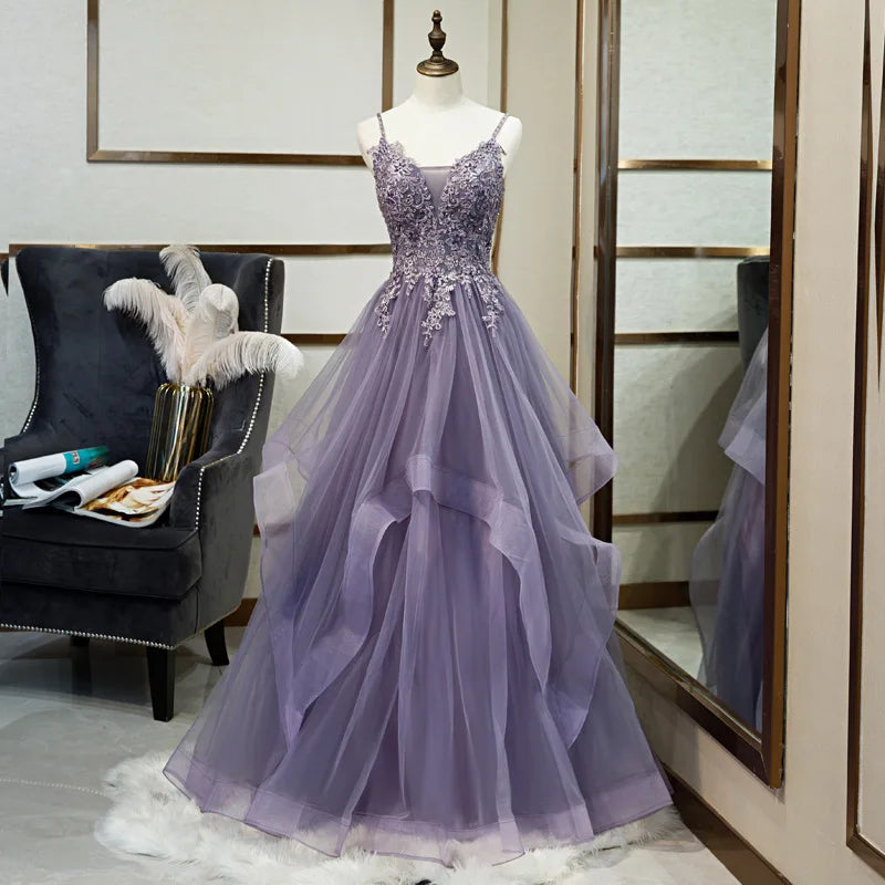 Maxy Elegant Club Banquet Purple Strap Dress Vocal Art Exam Senxi Colorful Silk Fairy Air Silk Dress Hosting Evening Dress