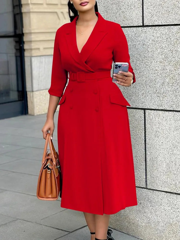 Maxy L-3XL Plus Size Clothes Dresses Women Robes Summer Autumn Loose Street Casual 3XL Big Size Office Lady Midi Dress Oversized