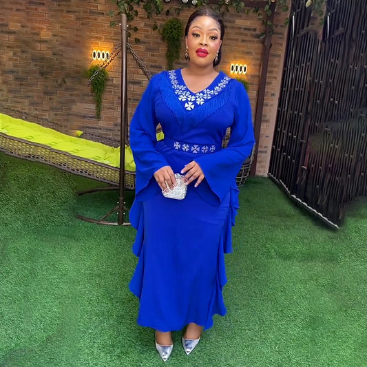 Maxy Plus Size Party Long Dresses for Women Dashiki Ankara Clothing New Turkey Robes Muslim Kaftan Evening Gown