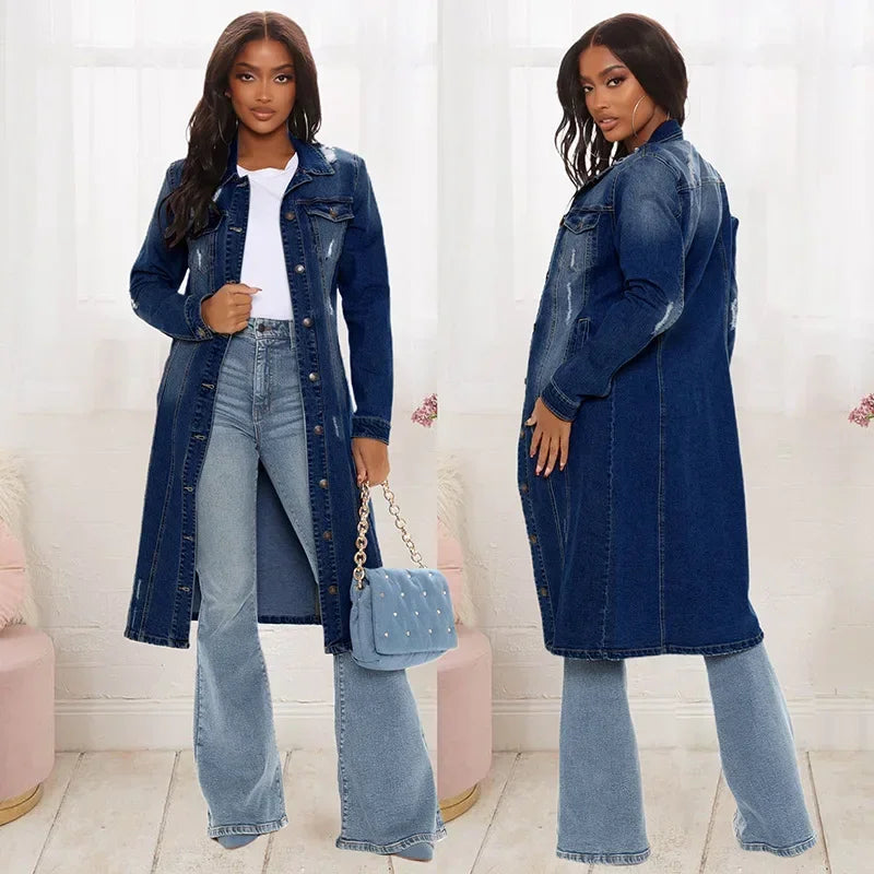 Maxy Cotton Denim Coat Women Spring Autumn Ropa Cardigan Jeans Long Gothic Bomber Jacket Windbreaker Y2k Women Jackets Elegant
