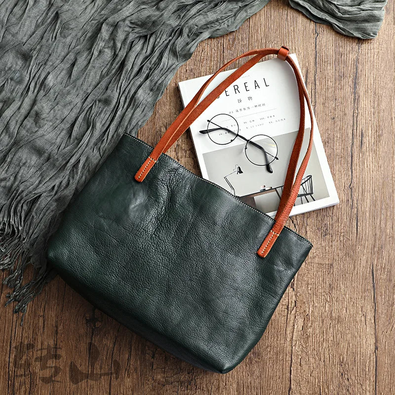 Maxy Vintage Fashion Women Tote Bag Crazy Horse Leather Shoulder Bags Woman Handbags Large Capapcity Female Totes Luxury Bucket Bag