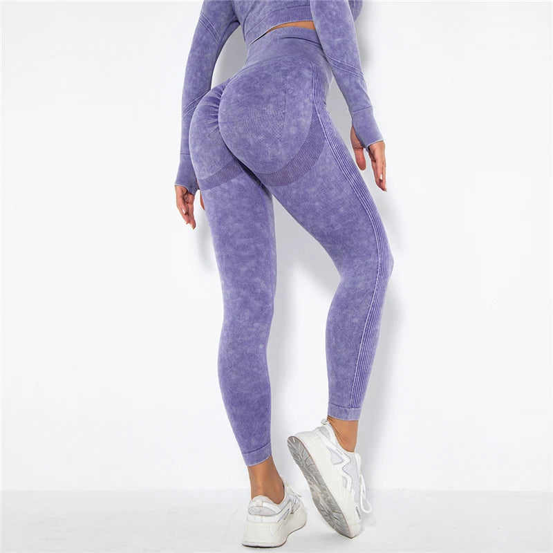 Seamless Sports Suits Women O-neck Crop Tops Long Sleeve Push Up Leggings Sets Gym Wear Summer Two Pieces Sets Tracksuit Feamle