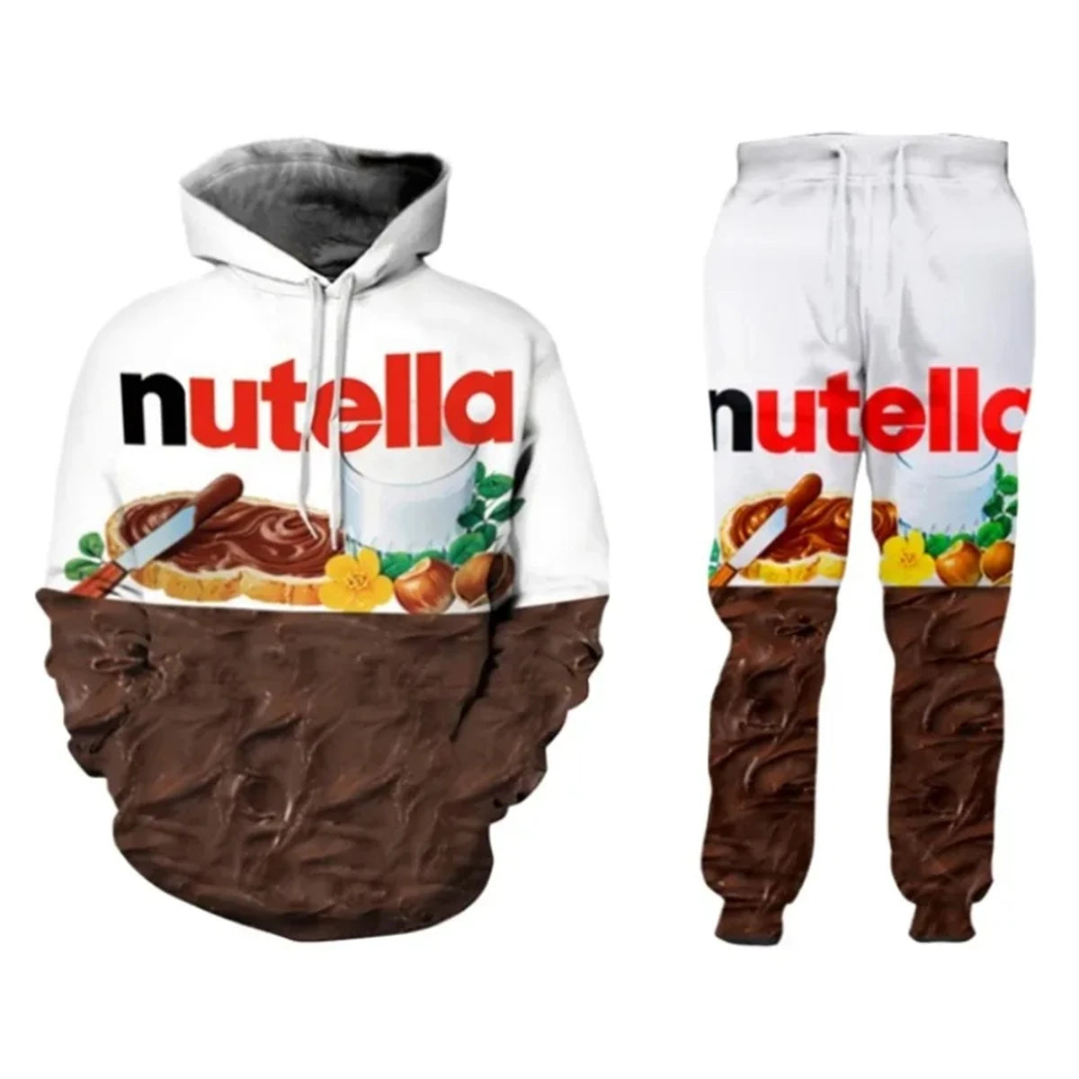Maxy New Men/Women's Nutella Food Funny 3D Print Fashion Tracksuits Crewneck hoodie Hip Hop Sweatshirt and Pants + Hoodies