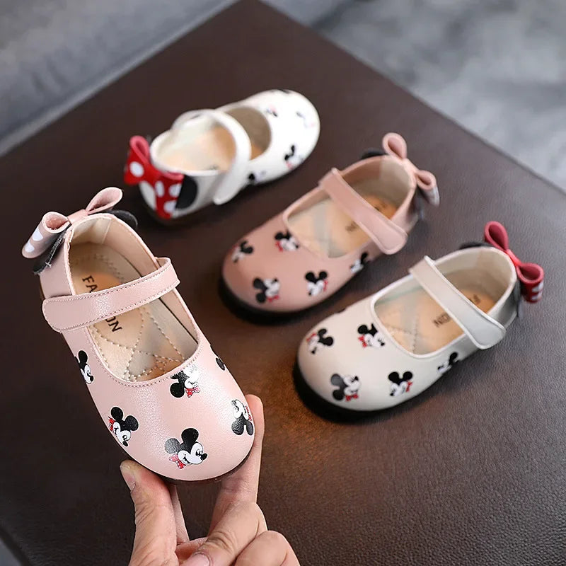 Maxy Disney Mickey Mouse Baby Toddler Shoes Spring Summer children Cartoon Leather Shoes Girls Bow Princess Shoes Cute Sandals