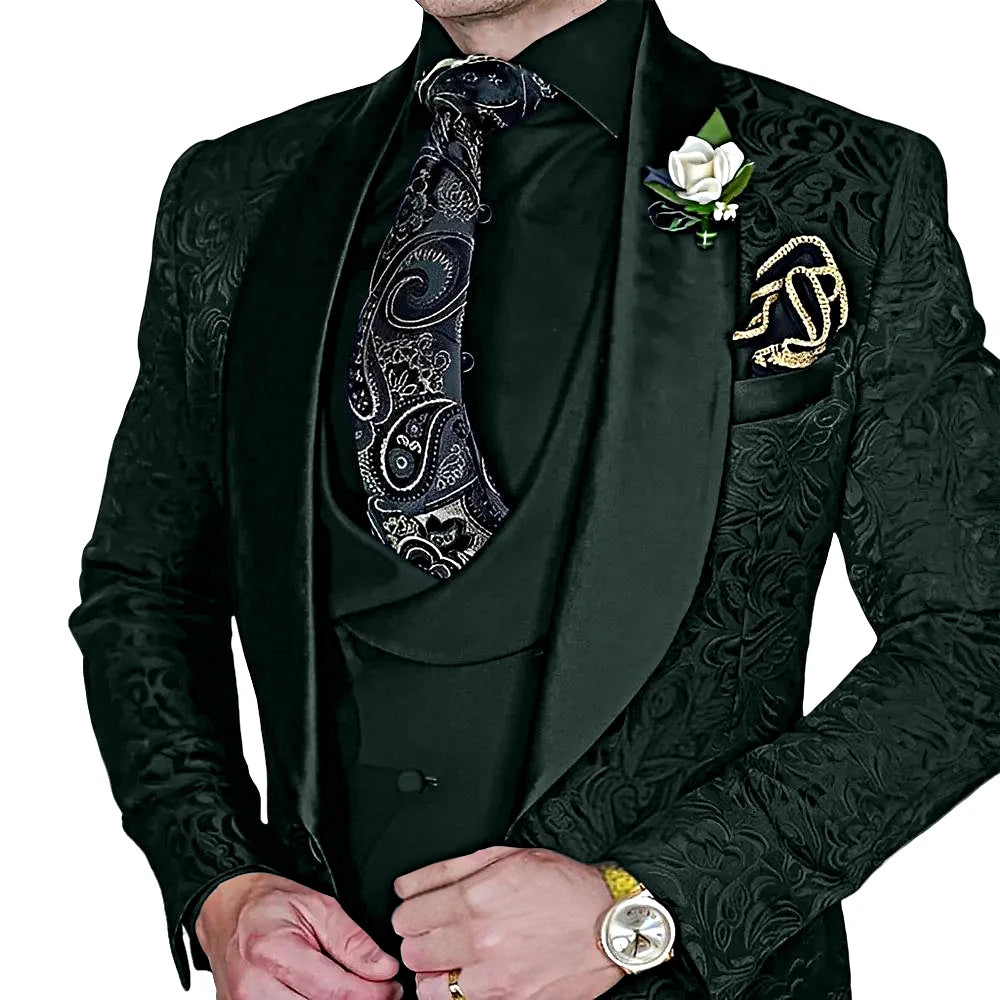 Amay Fashionable Paisley Men's 3-piece Suit Set, Jacquard One Button Blazer, Vest Pants Formal Wedding Party Suits for Men