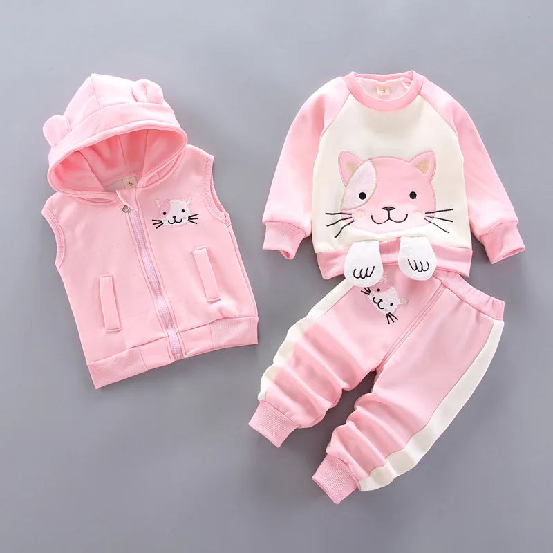 Winter Baby Boys Clothing Sets 2023 Cartoon Toddler Boys Girls Warm Hooded Coats Pants Suit Kids Thick Tracksuit Clothes Set