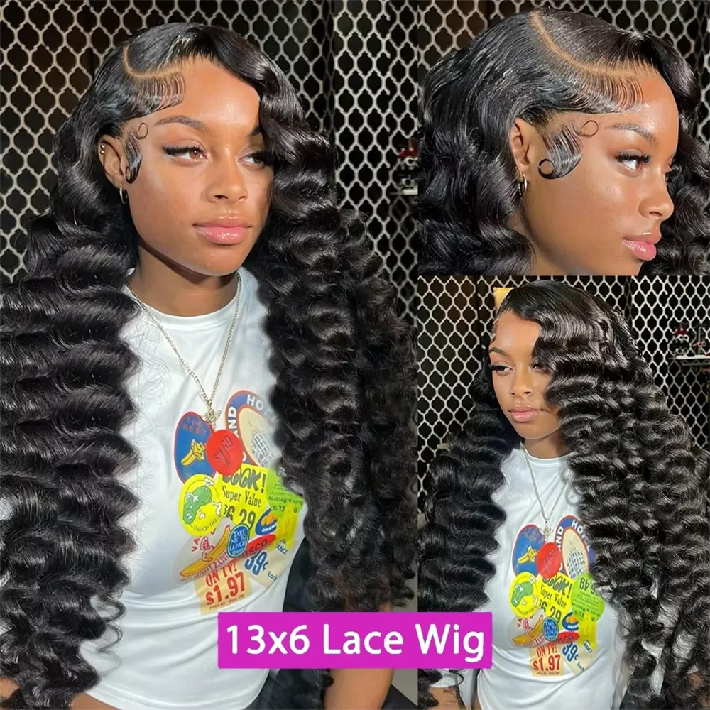 220 Density Transparent HD Loose Deep Wave Human Hair Wig 30 36 Inch Curly 13x6 Lace Front Wig Water Wave Lace Frontal Wigs