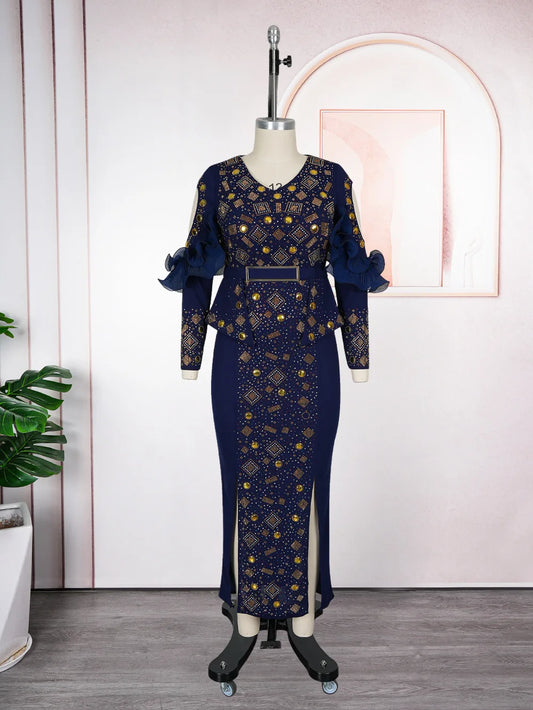 Maxy Luxury African Evening Dresses for Women Plus Size Wedding Party Gown Ankara Dashiki Beads Africa Clothing Turkey Outfits Robe