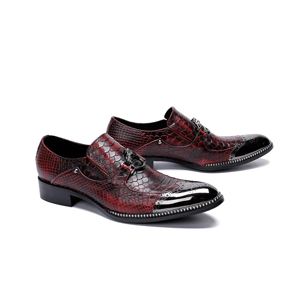 Amay Italian Pointed Toe Patchwork Dress Shoes Elegant Slip on Large Size Formal Shoes Original Genuine Leather Men Business Shoes