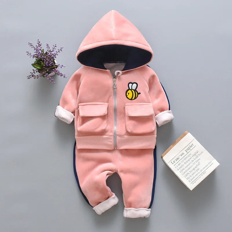 Winter Baby Boys Clothing Sets 2023 Cartoon Toddler Boys Girls Warm Hooded Coats Pants Suit Kids Thick Tracksuit Clothes Set