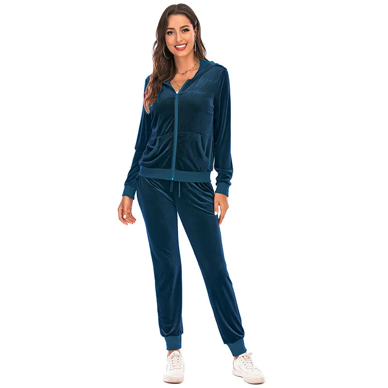Maxy Autumn Two Pieces Tracksuit Women Velvet Oversize Sweatshirts Jogging Femme Suits Female Tops Pants Sets