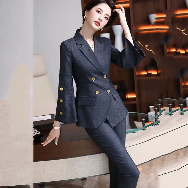 Maxy New Women's Outfits Professional Business Casual Trousers Suit Office Ladies Work Wear Long Sleeve Blazer Pants Two Piece Sets