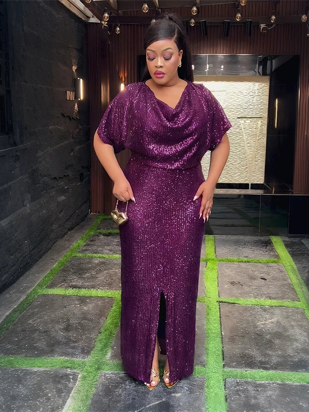Maxy Elegant African dress Dubai women's new spring and autumn fashion sequin printed robe plus size Muslim wedding party long skirt