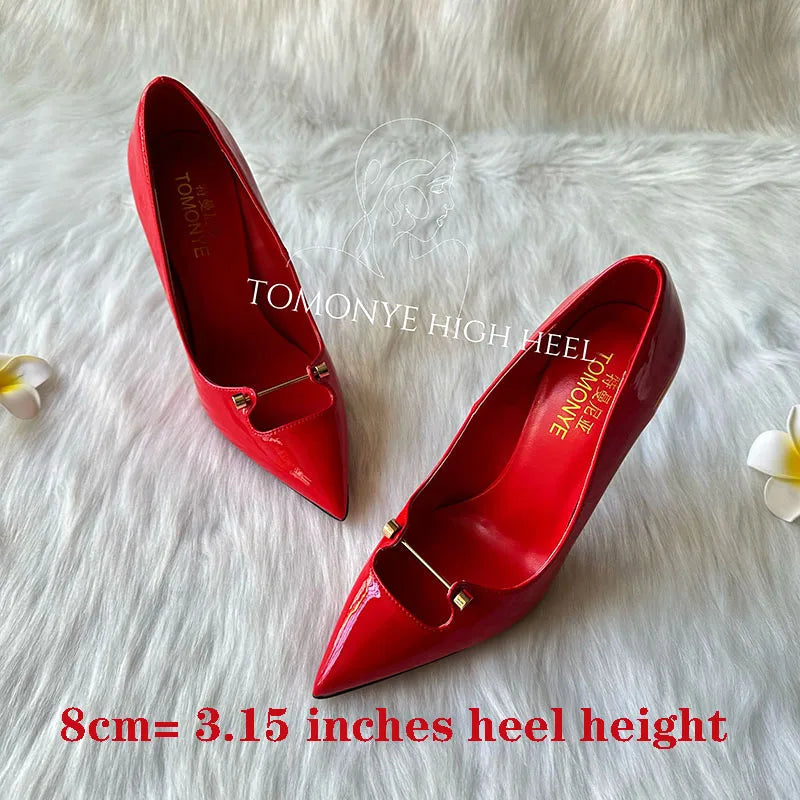 Amay Free Shipping Black White Red Patent Leather Shallow Metal Hollow Out Open Toed Women Lady Hot Sale 120mm High Heel Shoes Pump