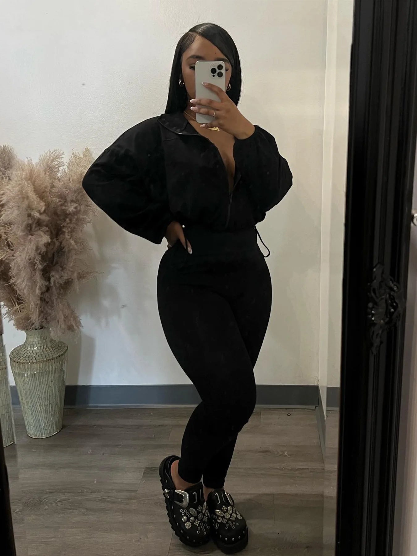 Maxy Fall Women's Suit Fall Long Sleeve Lapel Short Coat and Slim Pant Outfits Comfortable Solid Color Ladies Two-Piece Set