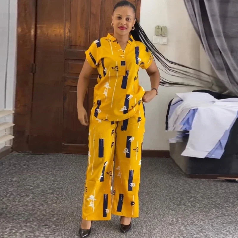 Maxy Fashion Pants Set Women Blouse Straight Trousers Two Piece Set Woman Shirt Tracksuit Set Summer Top Matching Sets