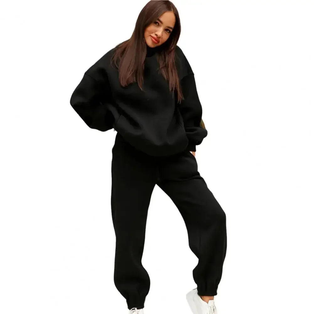Maxy Winter Tracksuit Women Two Piece Set Solid Warm Suits Hoodies Sweatpants Oversized Pullovers Long Pant Sportswear