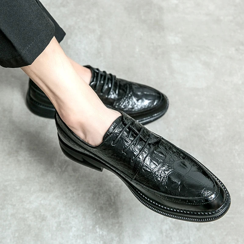 Amay Luxury Men Brogue Dress Shoes Men Suit Casual Shoes Formal Business Leather Shoes Men Brown Wedding Italian Banquet Shoe Size 45