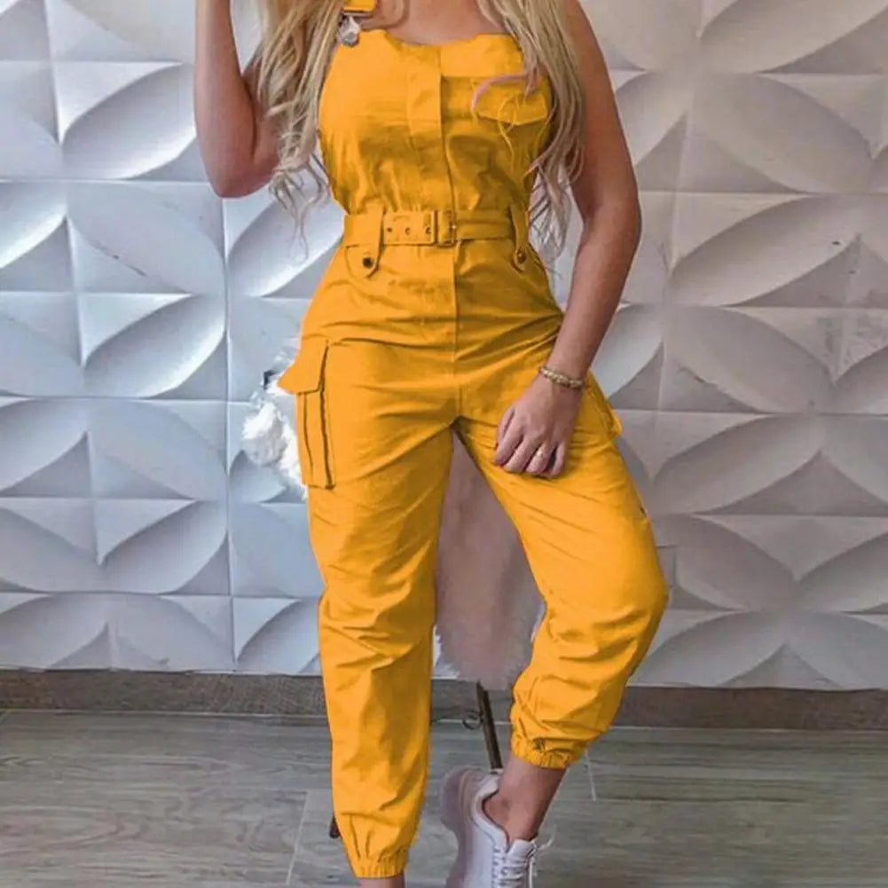 Maxy European and American Suspender Women Jumpsuit Fashion Women Loose Strap Jumpsuit Ankle Tied Harem Trousers Casual Playsuits