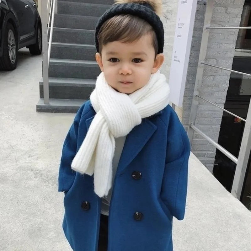 Maxy Boy Girl Woolen Jacket Long Double Breasted Warm Infant Toddler Lapel Tweed Coat Spring Autumn Winter Baby Outwear Clothes