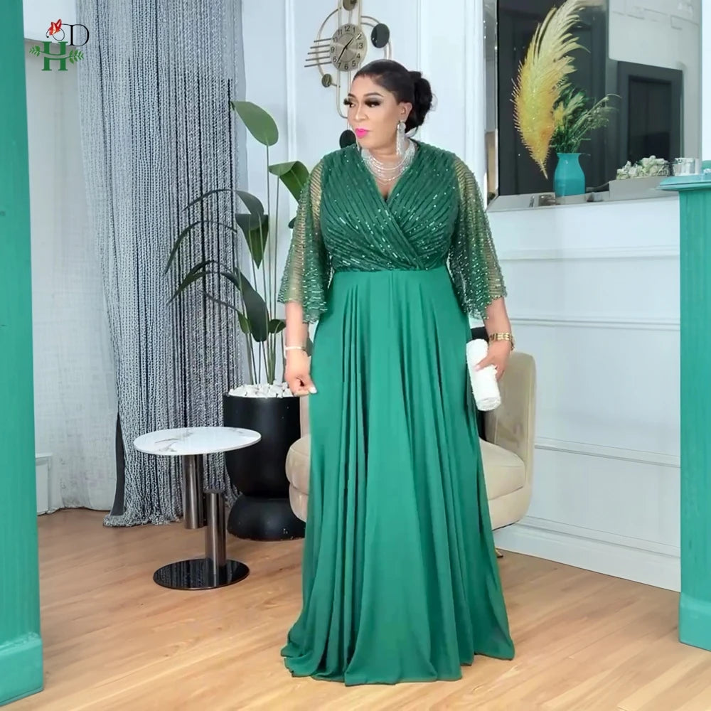 Amay H&D For African Women Plus Size Clothes Luxury Wedding Party Maxy Fashion Dresses Evening Gown Turkey Sequin Robe Dress New